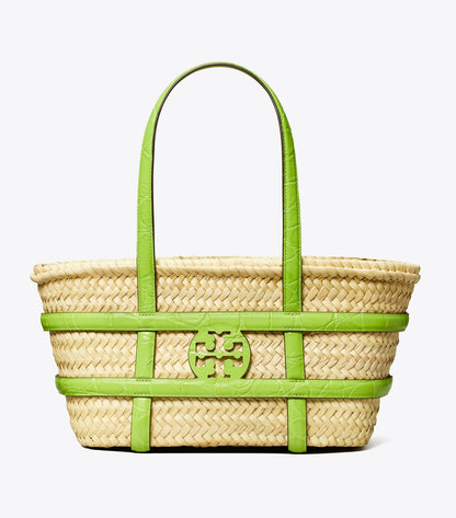 Small Ella Croc-Embossed Straw Basket