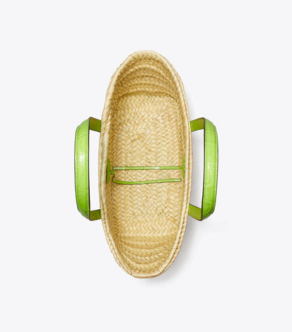 Small Ella Croc-Embossed Straw Basket