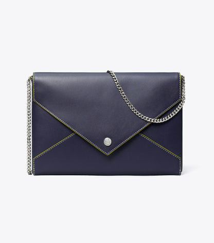 Smooth Leather Envelope Chain Pouch