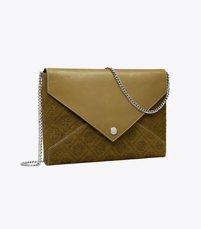 T Monogram Suede Envelope Chain Pouch
