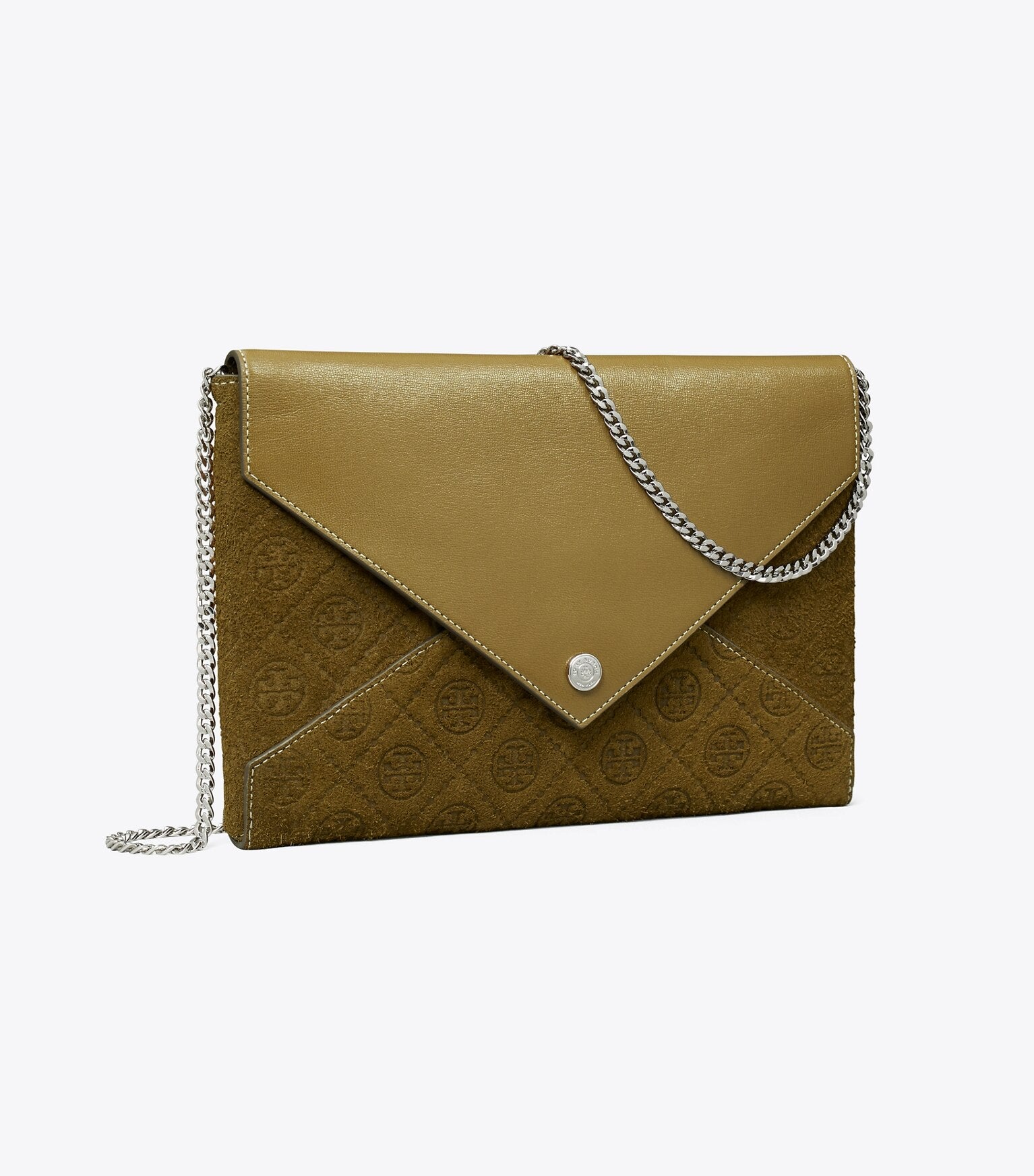 T Monogram Suede Envelope Chain Pouch