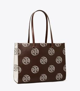 T Monogram Contrast Embossed Tote