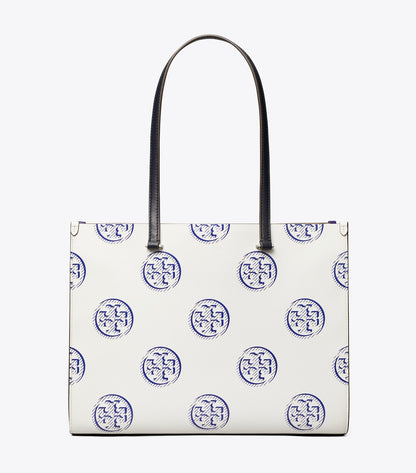 T Monogram Contrast Embossed Tote