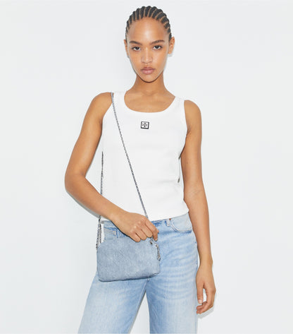 Fleming Soft Denim-Print Suede Crossbody Bag