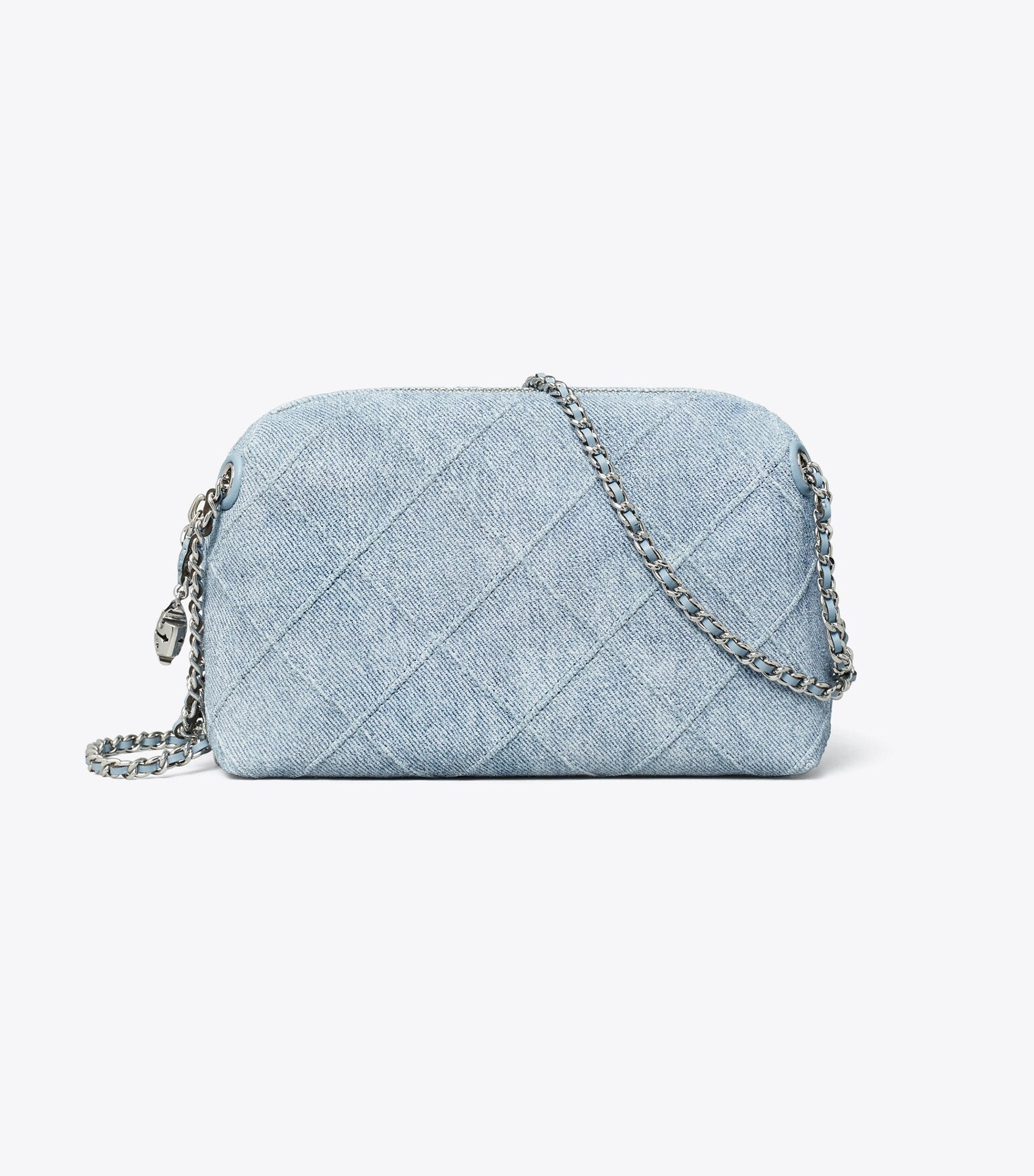 Fleming Soft Denim-Print Suede Crossbody Bag
