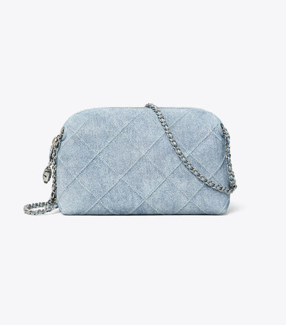 Fleming Soft Denim-Print Suede Crossbody Bag