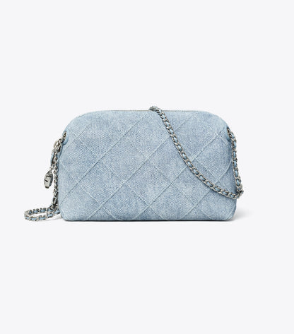 Fleming Soft Denim-Print Suede Crossbody Bag