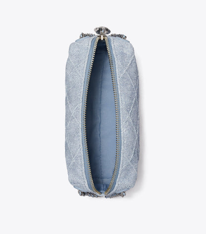Fleming Soft Denim-Print Suede Crossbody Bag