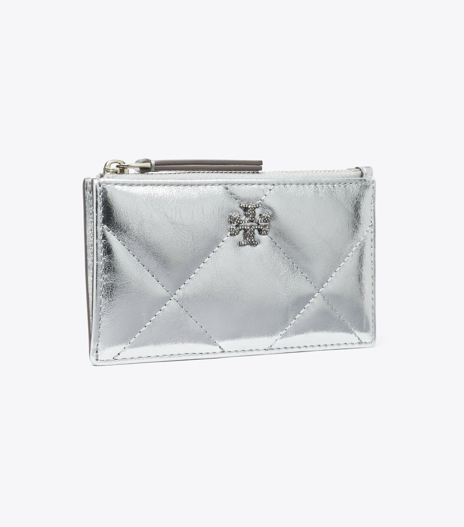 Kira Diamond Quilt Metallic Zip Card Case