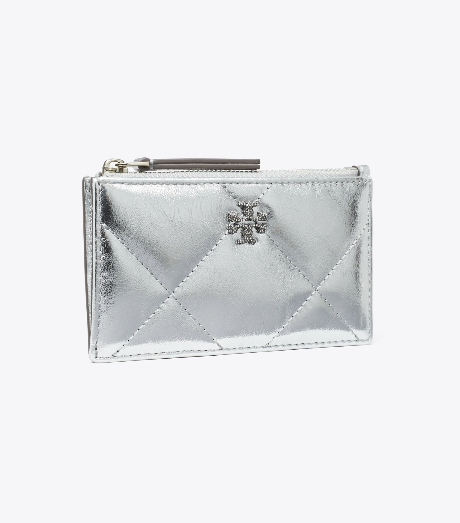 Kira Diamond Quilt Metallic Zip Card Case