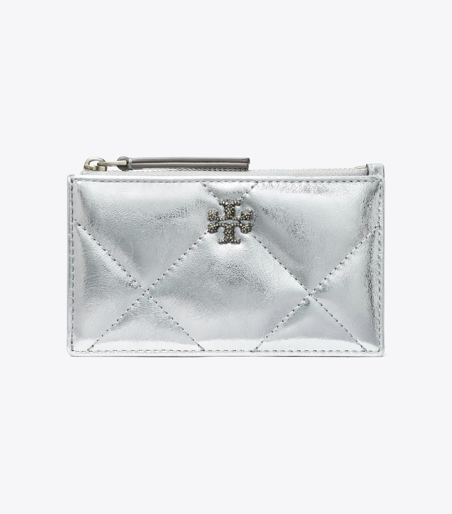 Kira Diamond Quilt Metallic Zip Card Case