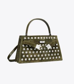 Mini Lee Radziwill Studded Suede Top-Handle Bag
