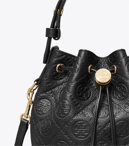 T Monogram Pebbled Mini Bucket Bag