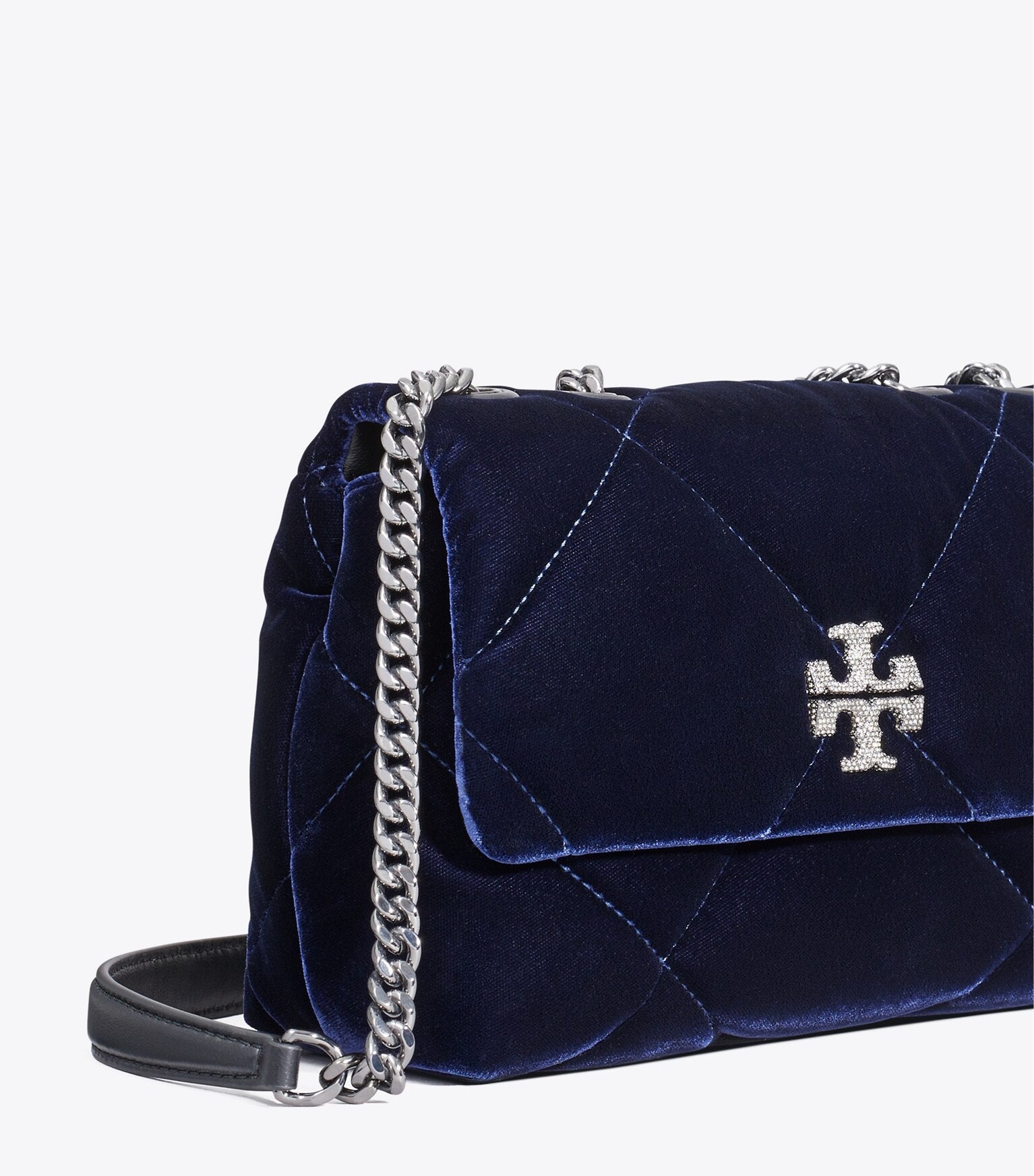 Small Kira Diamond Quilt Velvet Pavé Shoulder Bag