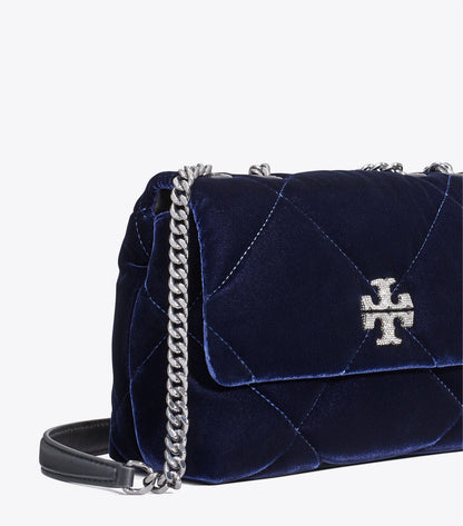 Small Kira Diamond Quilt Velvet Pavé Shoulder Bag
