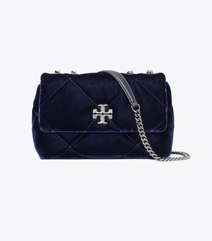 Small Kira Diamond Quilt Velvet Pavé Shoulder Bag