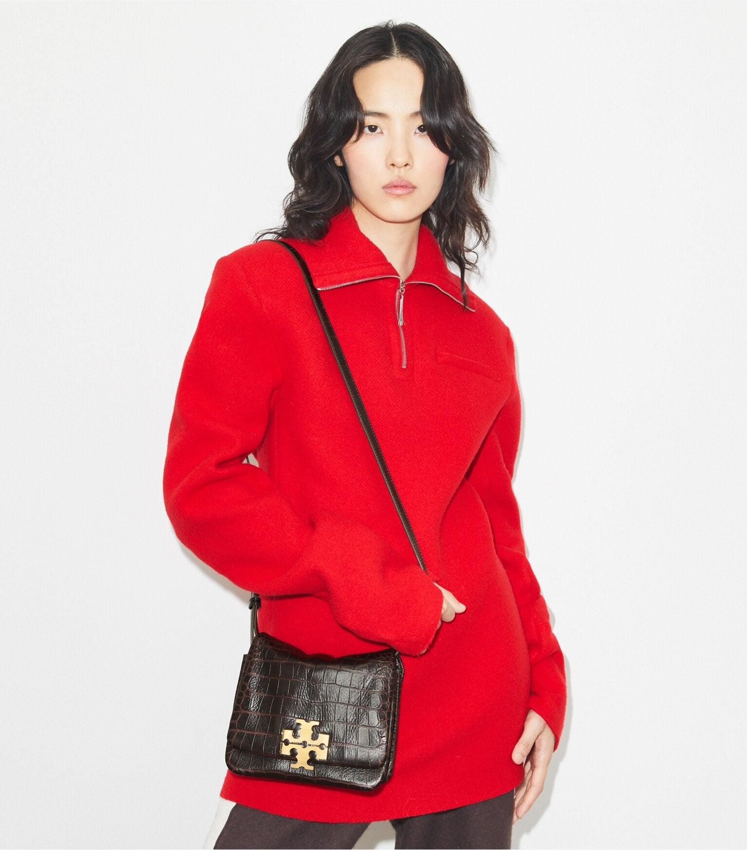 Charlie Runway Croc-Embossed Shoulder Bag