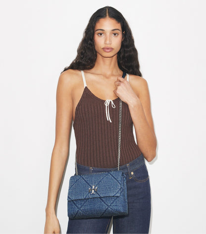 Small Kira Diamond Quilt Denim Shoulder Bag