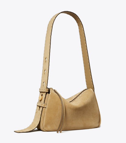 Small Romy Suede Pick Stitch Shoulder Bag