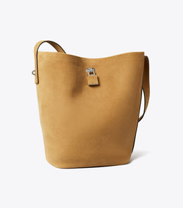 Lock Slim Suede Bucket Bag
