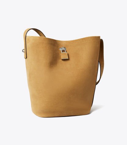 Lock Slim Suede Bucket Bag