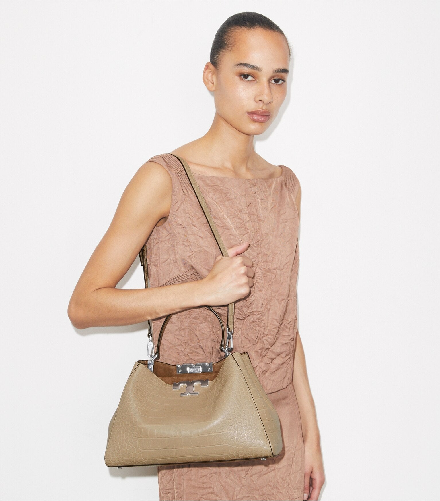 Eleanor Soft Croc-Embossed Satchel
