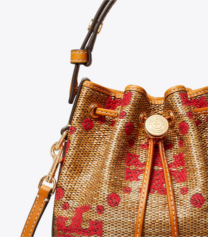 T Monogram Straw Mini Bucket Bag