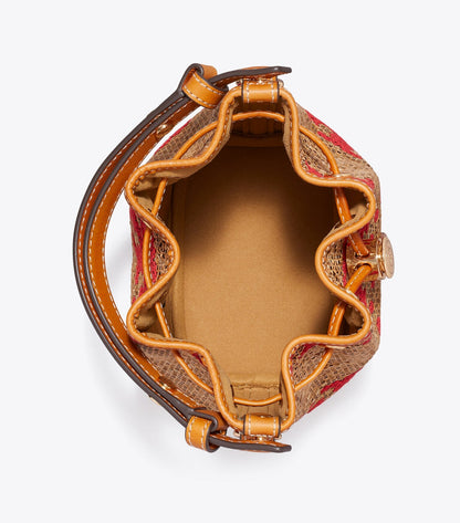 T Monogram Straw Mini Bucket Bag
