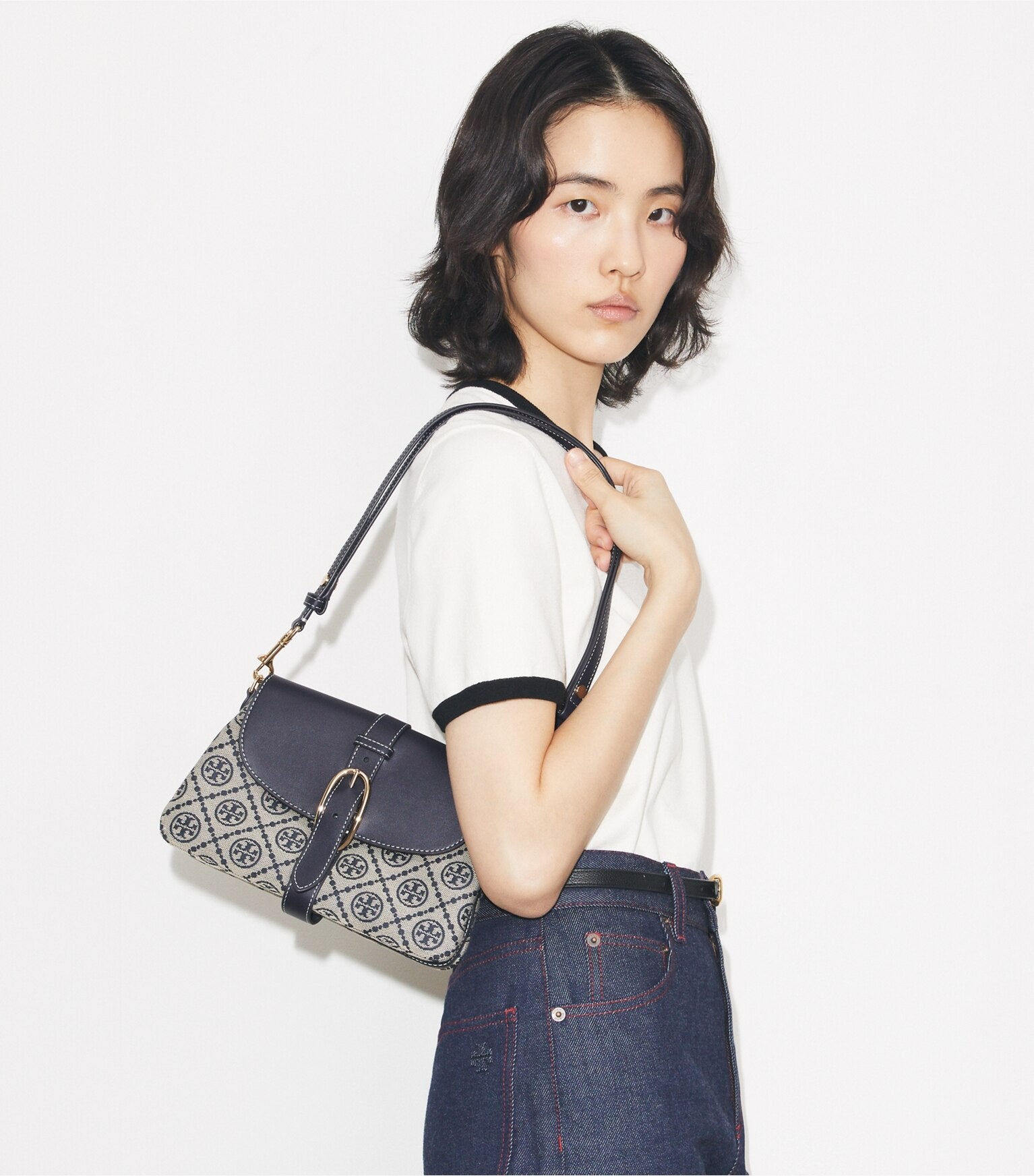 T Monogram Soft Small Shoulder Bag