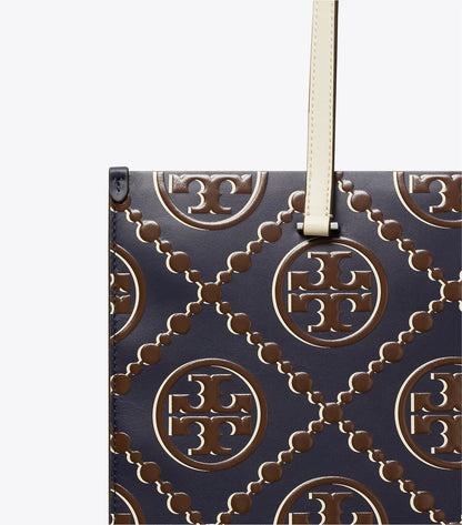 T Monogram Contrast Embossed Tote