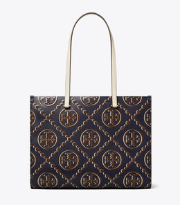 T Monogram Contrast Embossed Tote