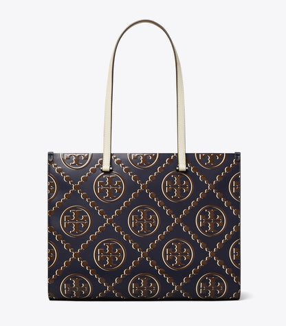 T Monogram Contrast Embossed Tote