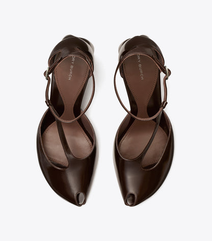 Peep-Toe T-Strap Heeled Sandal