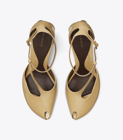 Peep-Toe T-Strap Heeled Sandal