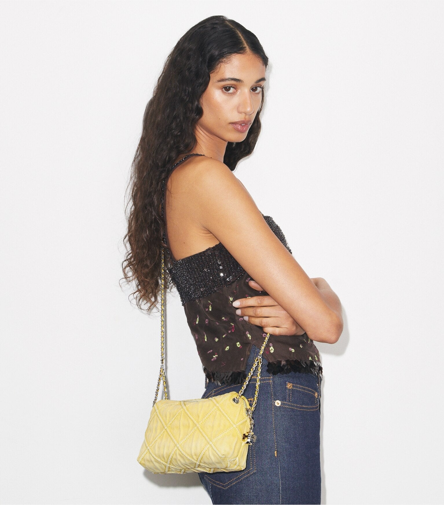 Fleming Denim Soft Crossbody Bag