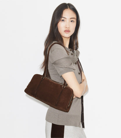 Small Marshmallow Suede Satchel