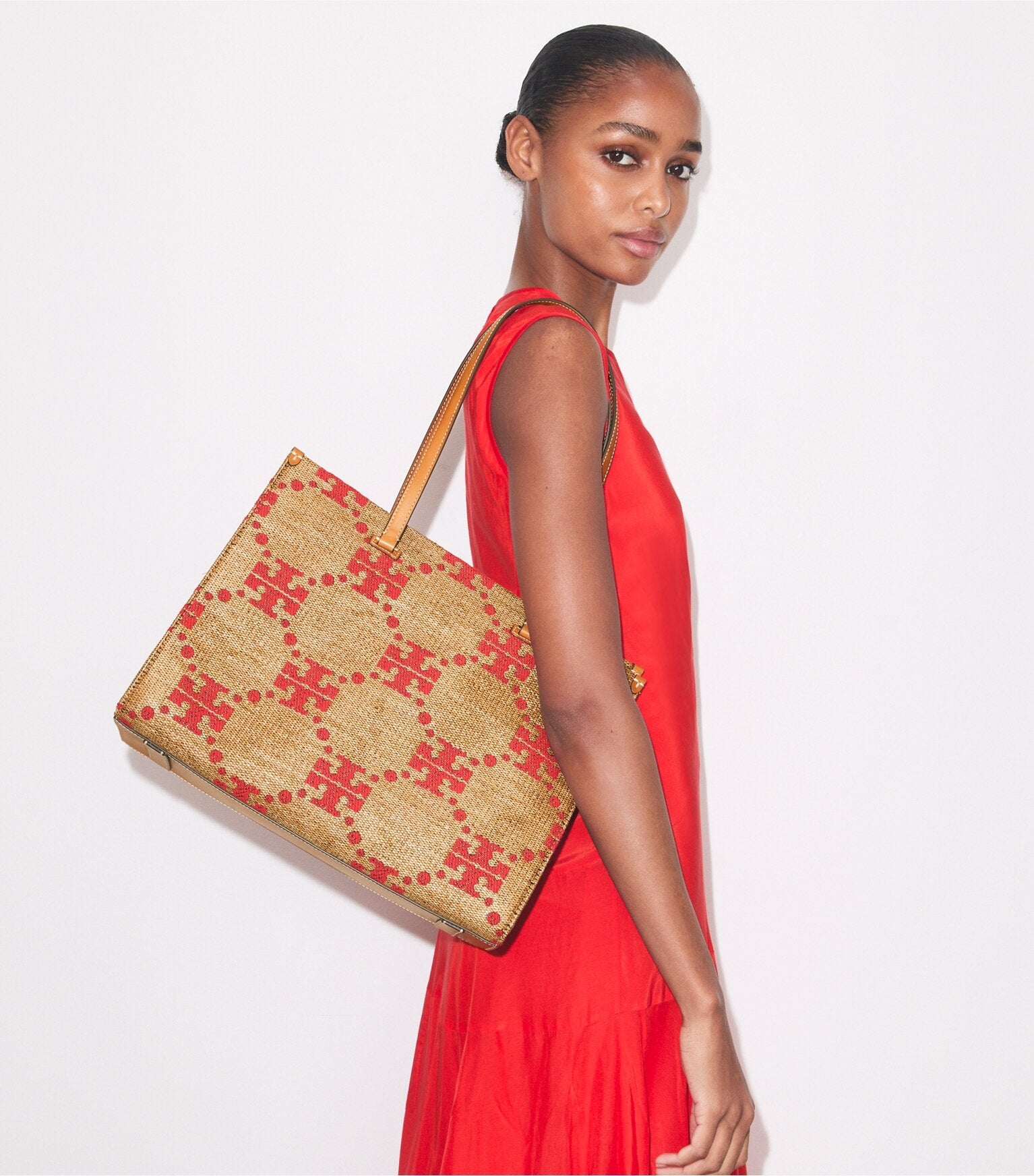 T Monogram Woven Tote