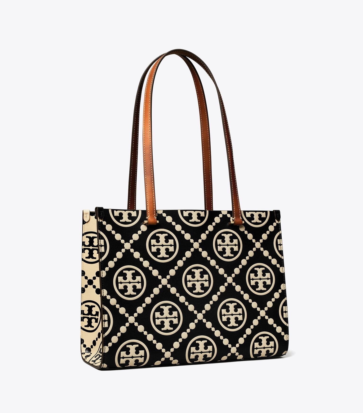 T Monogram Contrast Embossed Small Tote