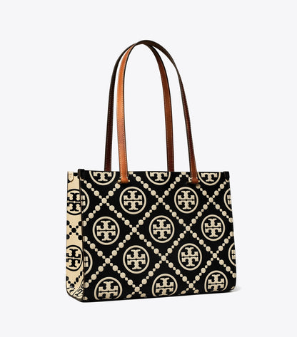 T Monogram Contrast Embossed Small Tote