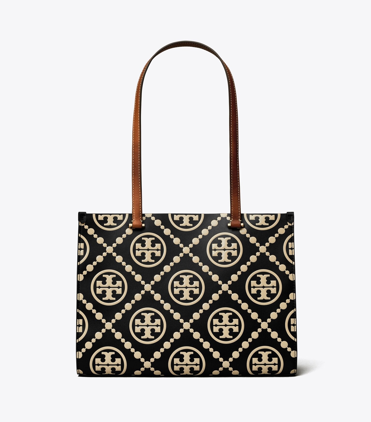 T Monogram Contrast Embossed Small Tote