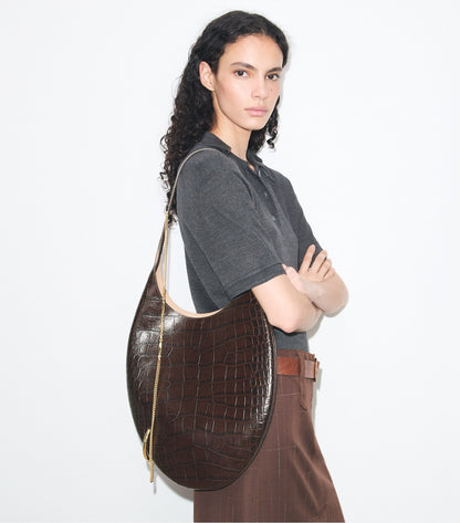 Pierced Croc-Embossed Soft Bag