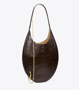 Pierced Croc-Embossed Soft Bag