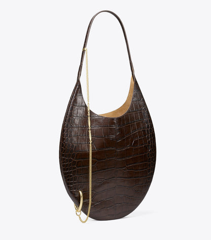 Pierced Croc-Embossed Soft Bag