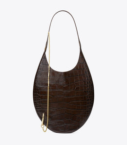 Pierced Croc-Embossed Soft Bag