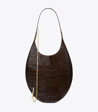 Pierced Croc-Embossed Soft Bag