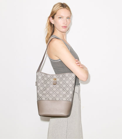 T Monogram Coated Jacquard Lock Slim Bucket Bag
