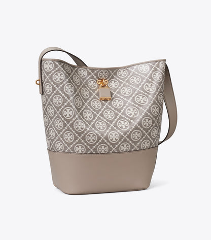 T Monogram Coated Jacquard Lock Slim Bucket Bag