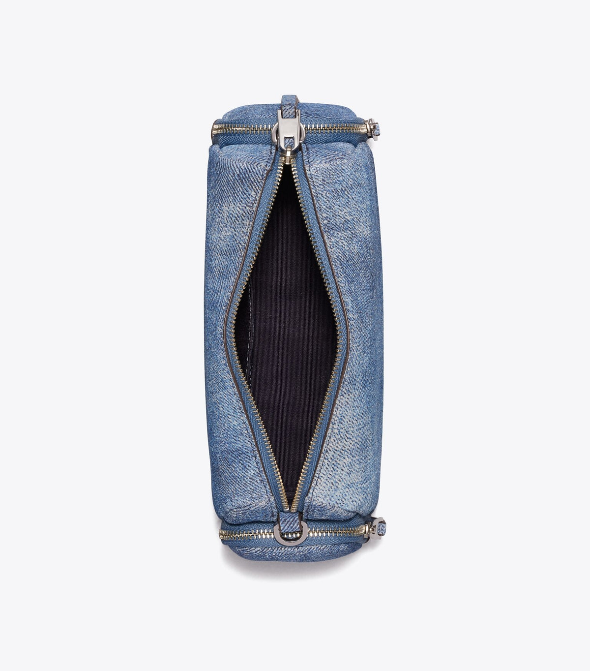 Perry Denim-Print Suede Voyager Crossbody Bag