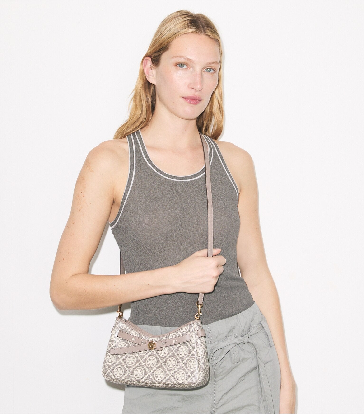 T Monogram Coated Jacquard Romy Zip-Top Crossbody Bag
