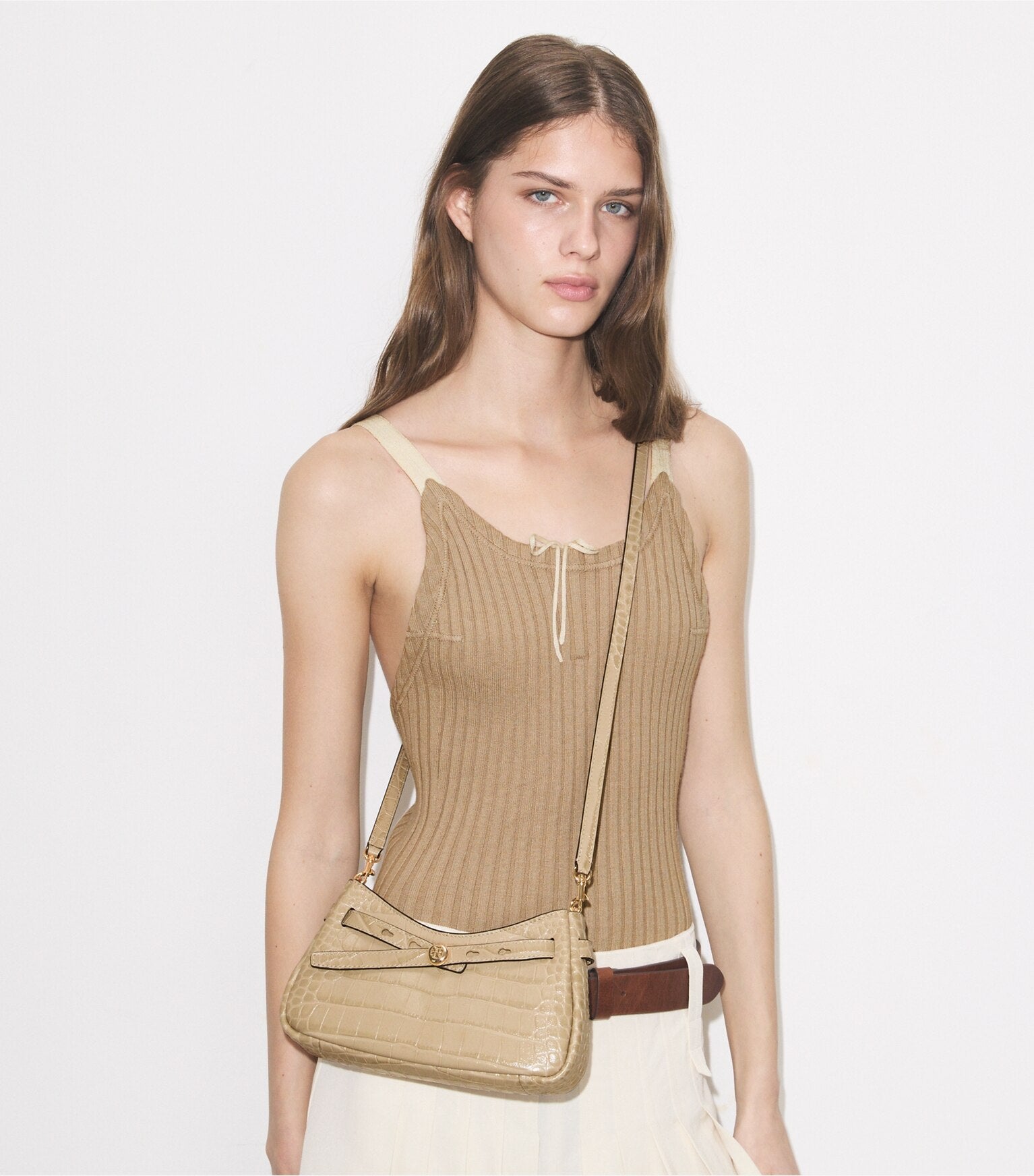 Romy Croc-Embossed Zip Top Crossbody Bag